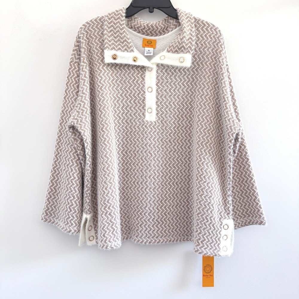 Ruby Rd Mock Neck Sweater Womens XL Pullover White Metallic Knit